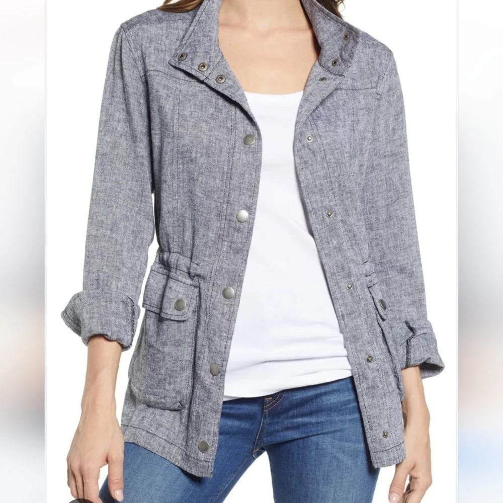 Caslon 100% Linen Charcoal Gray Snap Jacket Utility Shacket Size XS - Picture 8 of 8